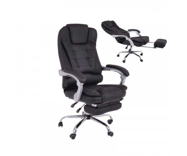 CF9700 Relax Πολυθρόνα Γραφείου Διευθυντή, με Υποπόδιο, Βάση Χρώμιο,PU Μαύρο